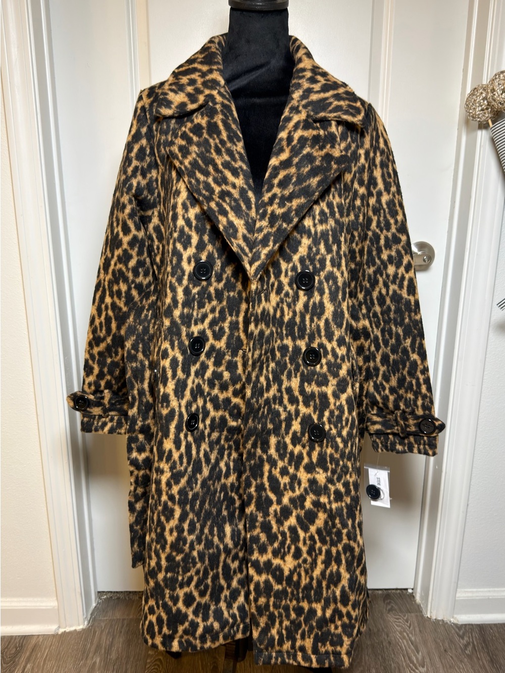 Steve Madden Leopard Print Double-Breasted Peacoat in Brown and Black / BNWT